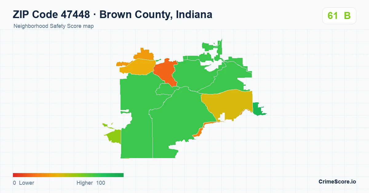 ZIP Code 47448 in Brown County, Indiana neighborhood Safety Score map