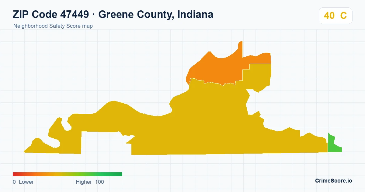ZIP Code 47449 in Greene County, Indiana neighborhood Safety Score map