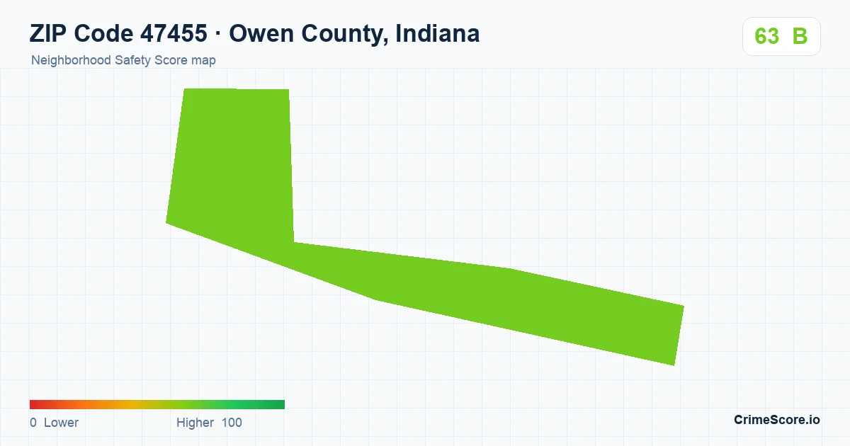 ZIP Code 47455 in Owen County, Indiana neighborhood Safety Score map