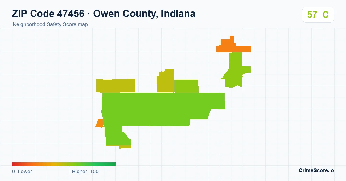ZIP Code 47456 in Owen County, Indiana neighborhood Safety Score map