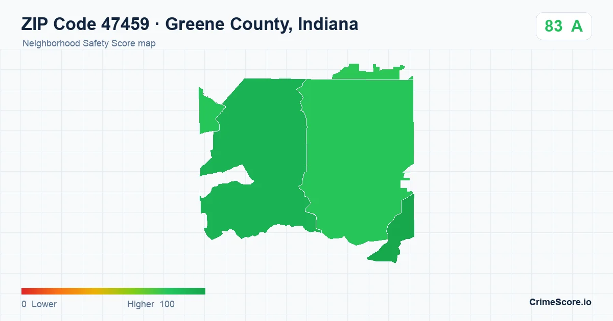ZIP Code 47459 in Greene County, Indiana neighborhood Safety Score map