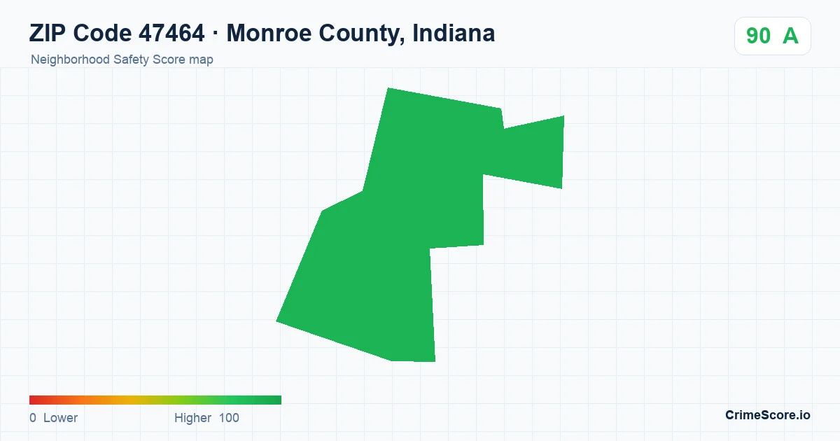 ZIP Code 47464 in Monroe County, Indiana neighborhood Safety Score map
