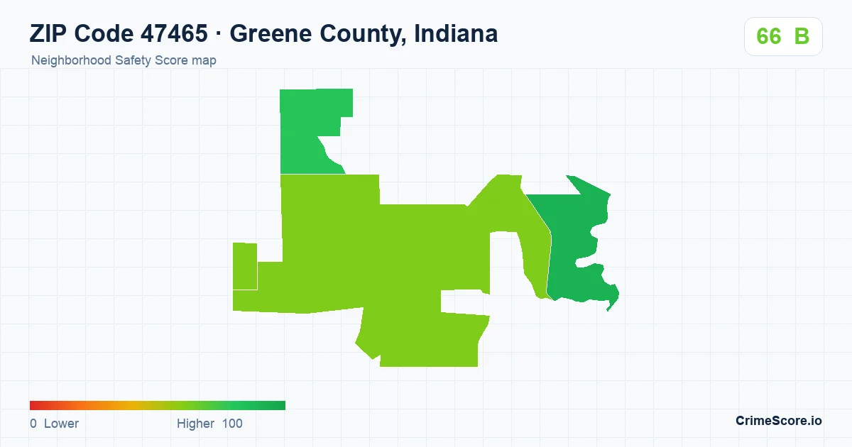 ZIP Code 47465 in Greene County, Indiana neighborhood Safety Score map