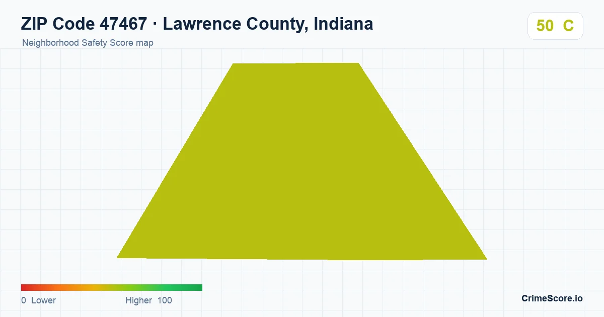 ZIP Code 47467 in Lawrence County, Indiana neighborhood Safety Score map