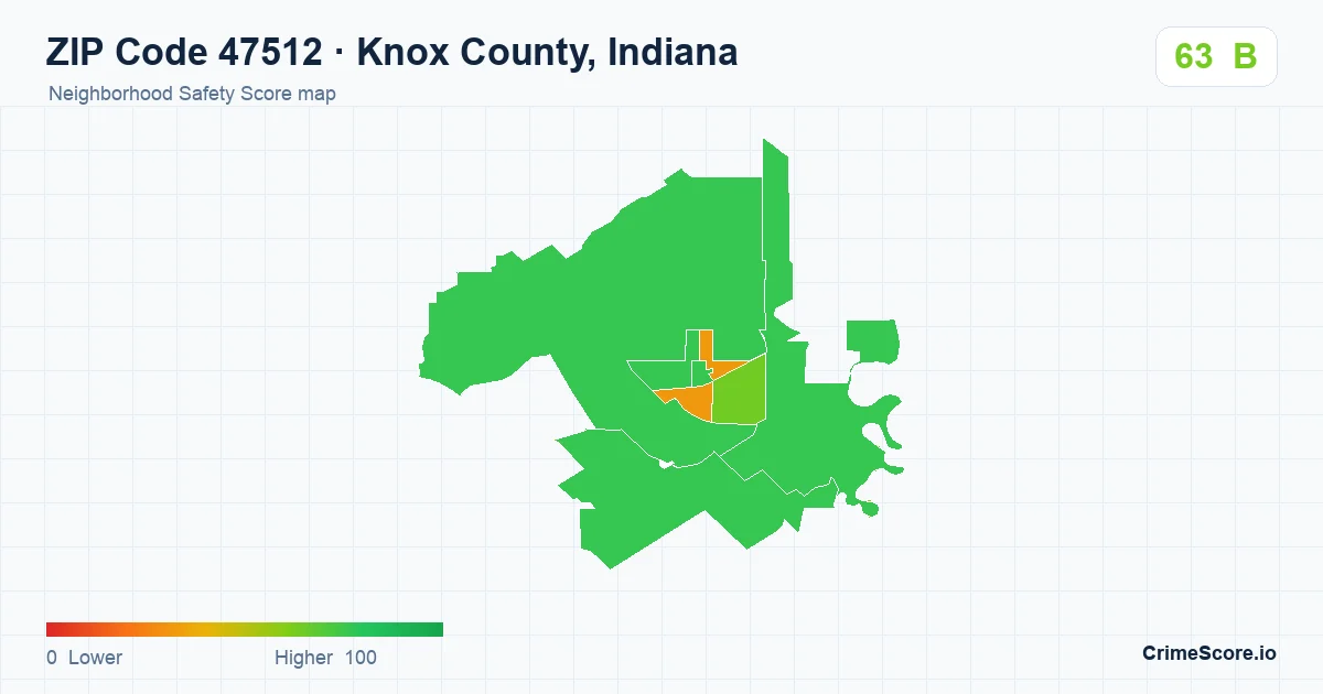 ZIP Code 47512 in Knox County, Indiana neighborhood Safety Score map