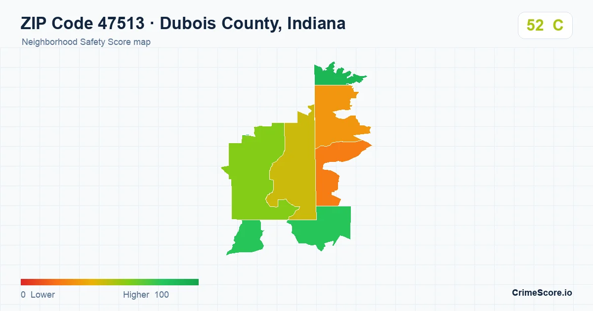 ZIP Code 47513 in Dubois County, Indiana neighborhood Safety Score map