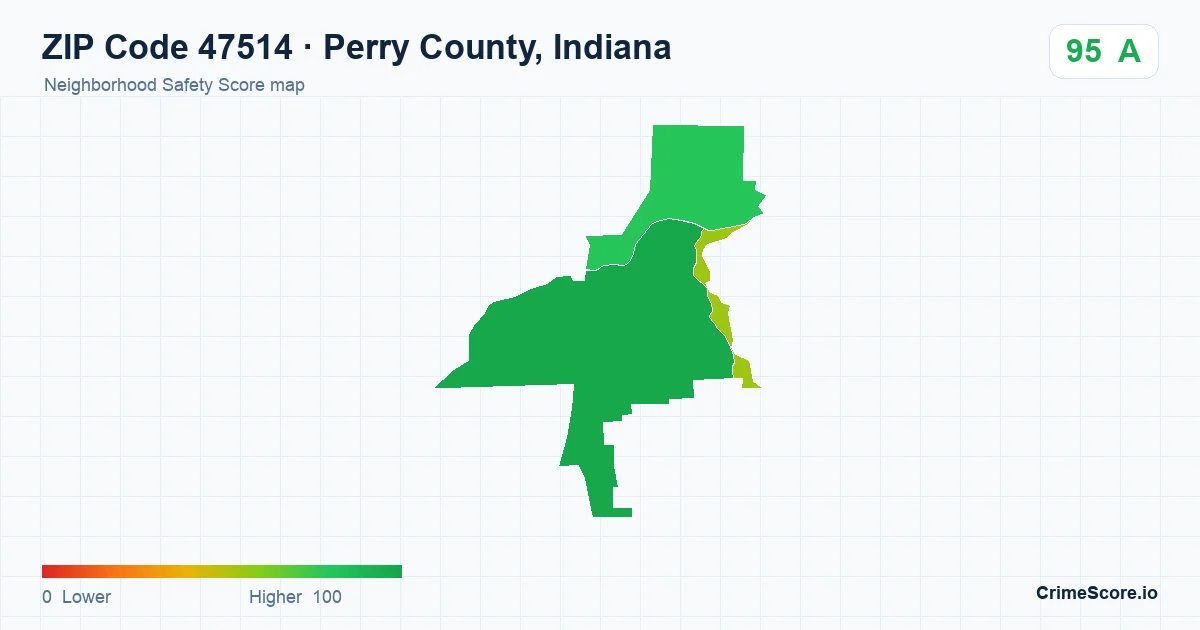 ZIP Code 47514 in Perry County, Indiana neighborhood Safety Score map