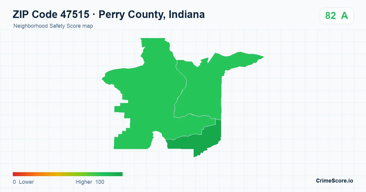 ZIP Code 47515 in Perry County, Indiana neighborhood Safety Score map