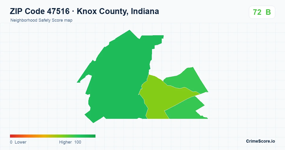 ZIP Code 47516 in Knox County, Indiana neighborhood Safety Score map