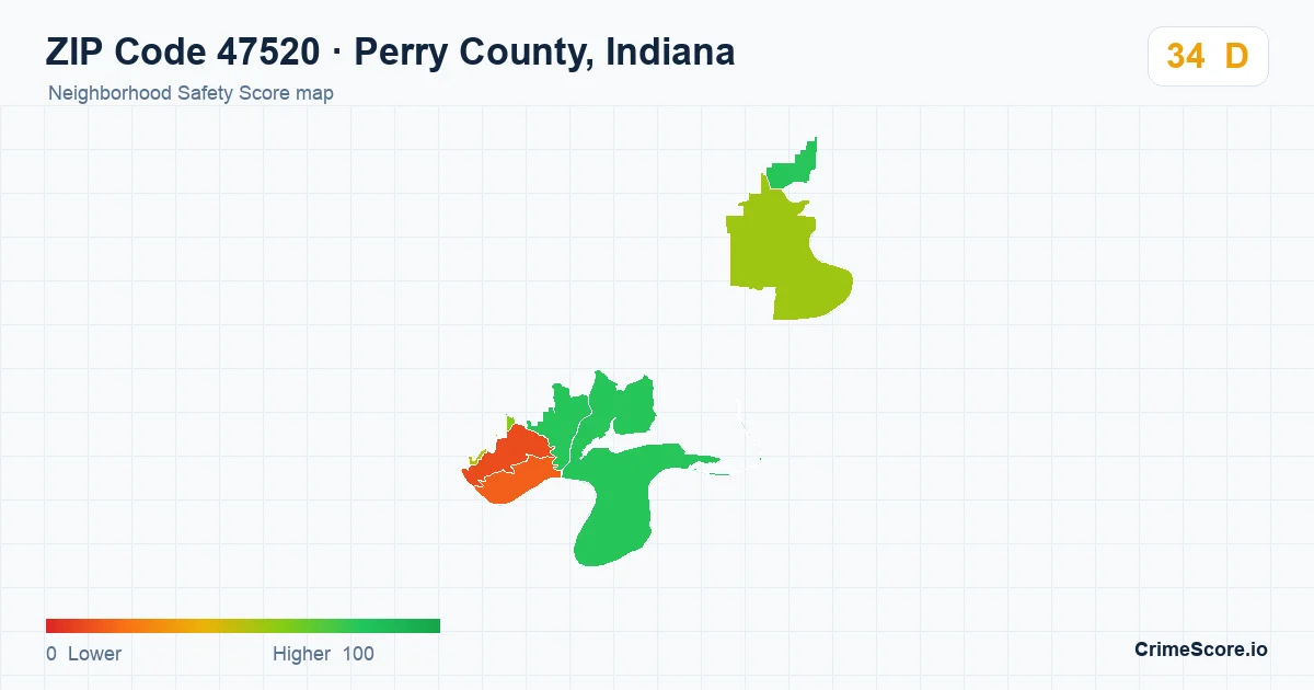 ZIP Code 47520 in Perry County, Indiana neighborhood Safety Score map