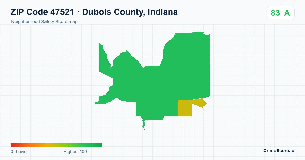 ZIP Code 47521 in Dubois County, Indiana neighborhood Safety Score map