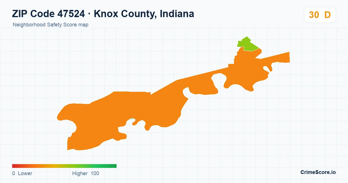 ZIP Code 47524 in Knox County, Indiana neighborhood Safety Score map