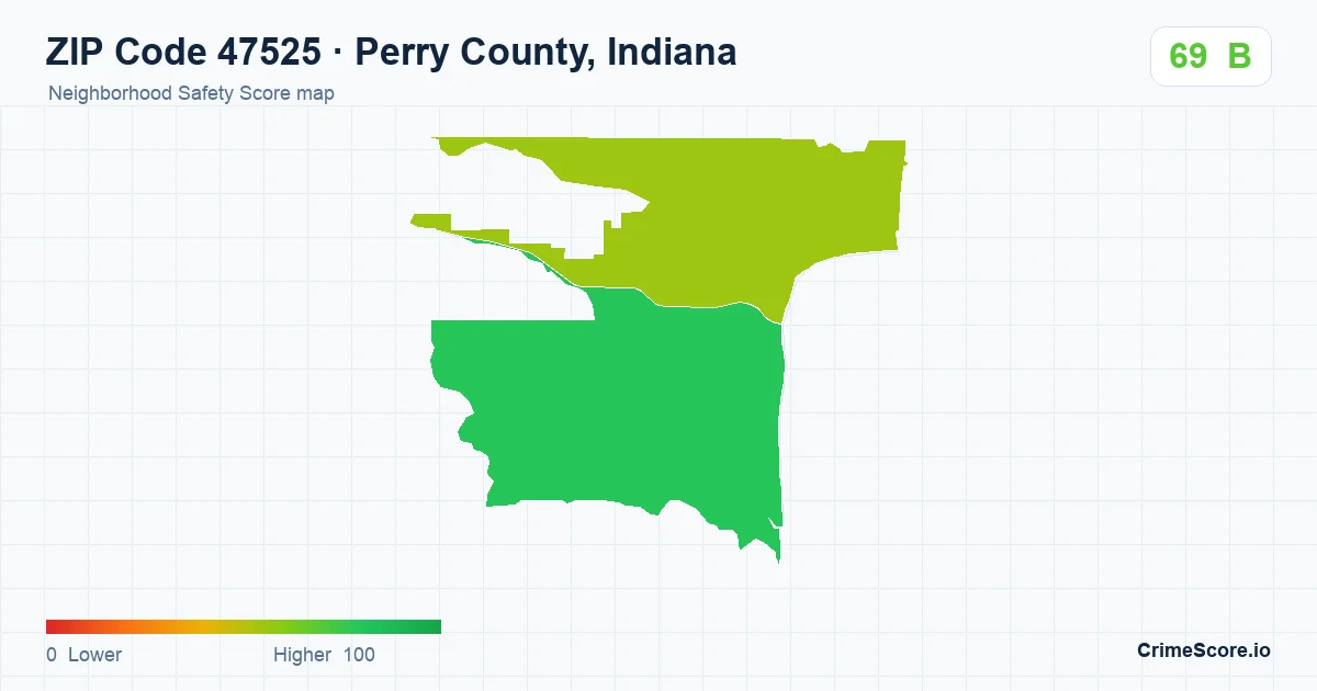 ZIP Code 47525 in Perry County, Indiana neighborhood Safety Score map