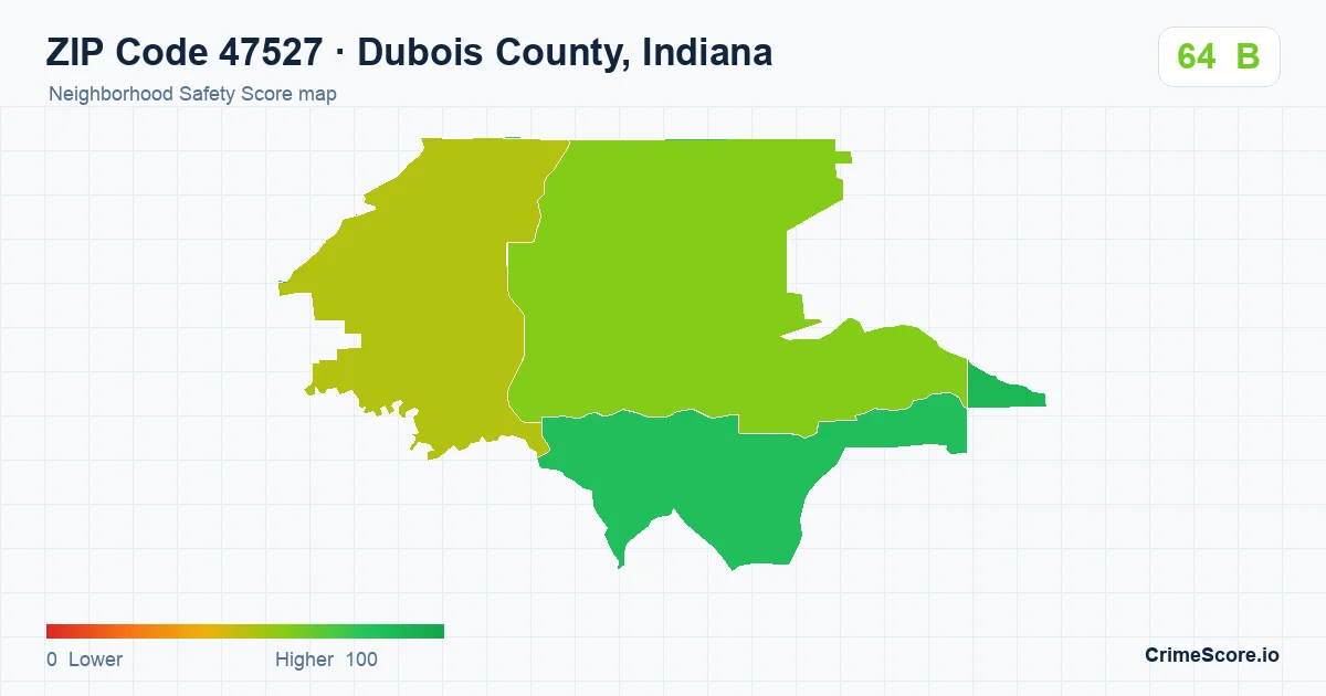 ZIP Code 47527 in Dubois County, Indiana neighborhood Safety Score map
