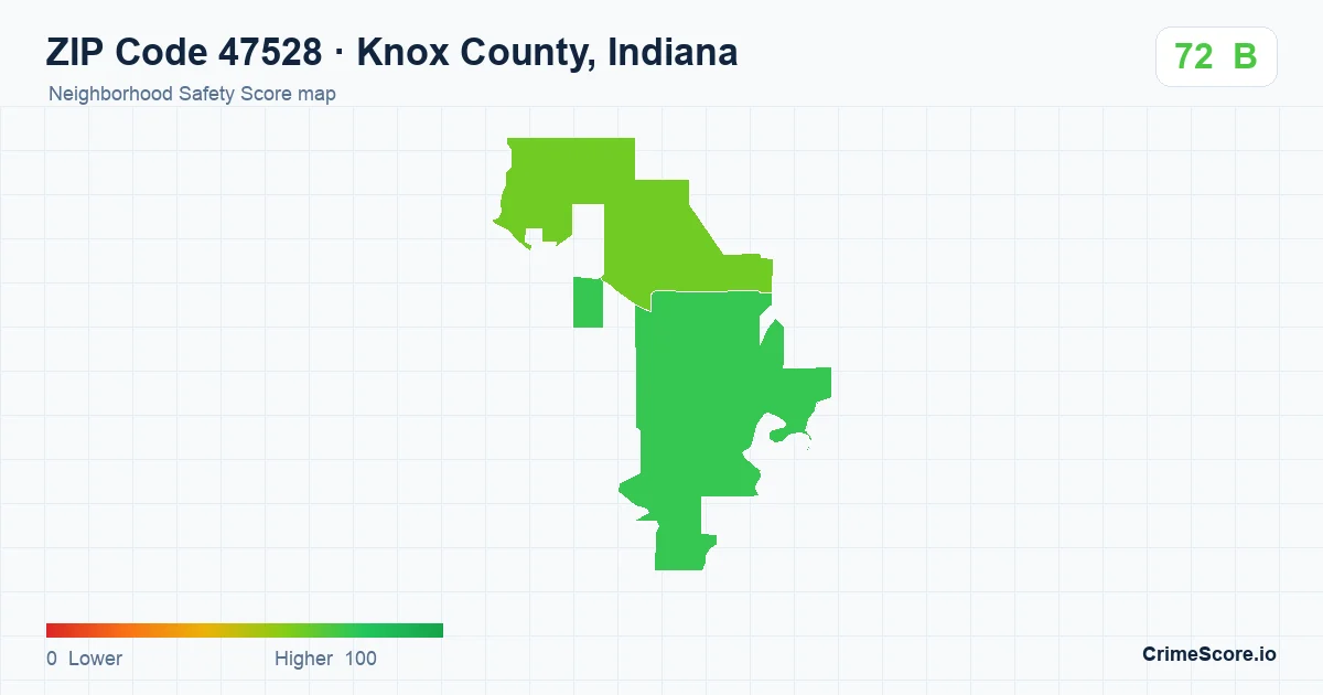 ZIP Code 47528 in Knox County, Indiana neighborhood Safety Score map