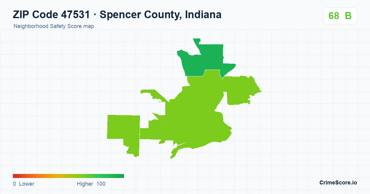 ZIP Code 47531 in Spencer County, Indiana neighborhood Safety Score map