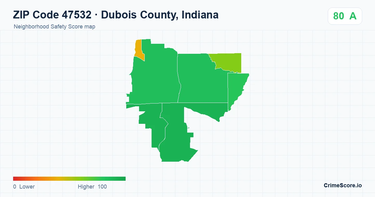 ZIP Code 47532 in Dubois County, Indiana neighborhood Safety Score map