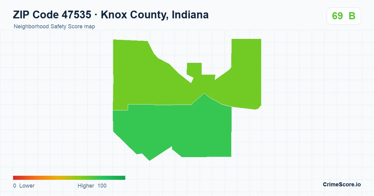 ZIP Code 47535 in Knox County, Indiana neighborhood Safety Score map