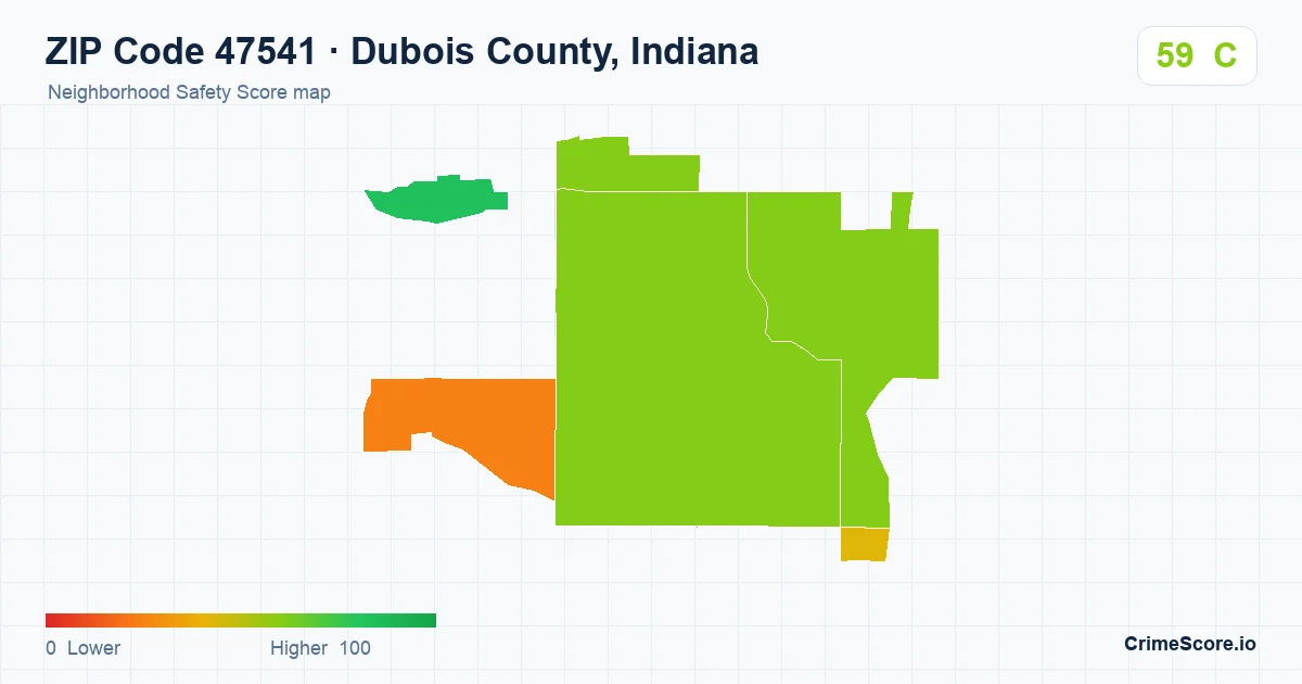 ZIP Code 47541 in Dubois County, Indiana neighborhood Safety Score map