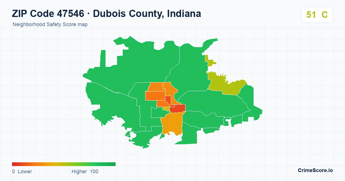 ZIP Code 47546 in Dubois County, Indiana neighborhood Safety Score map