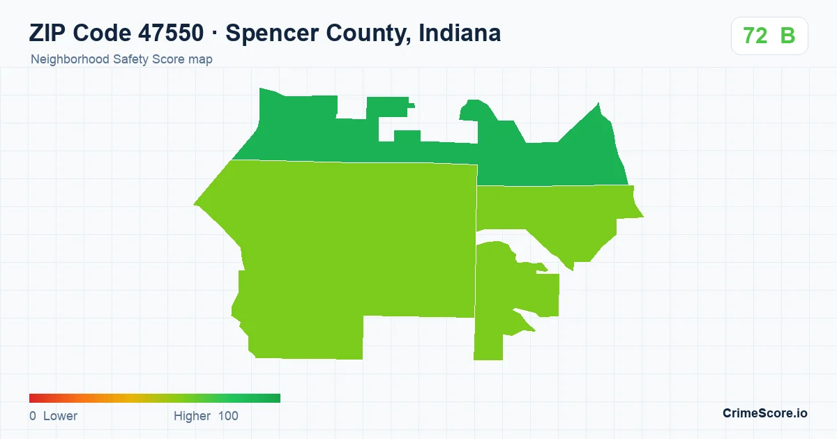 ZIP Code 47550 in Spencer County, Indiana neighborhood Safety Score map