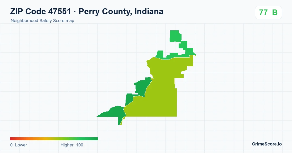 ZIP Code 47551 in Perry County, Indiana neighborhood Safety Score map