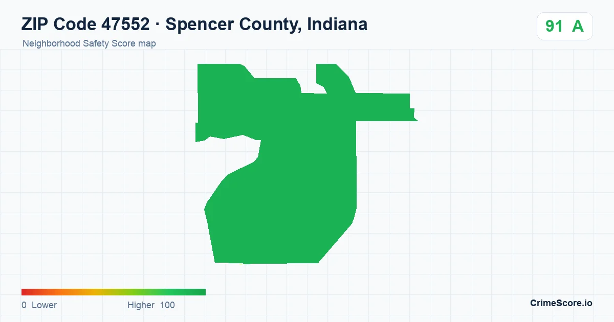 ZIP Code 47552 in Spencer County, Indiana neighborhood Safety Score map