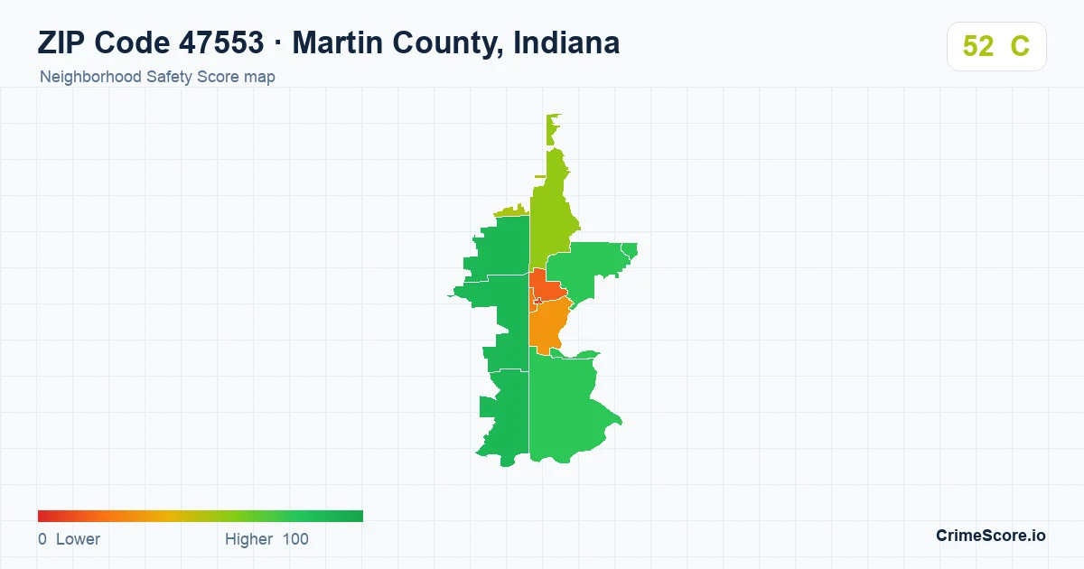 ZIP Code 47553 in Martin County, Indiana neighborhood Safety Score map