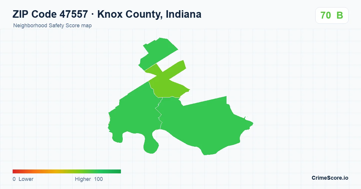 ZIP Code 47557 in Knox County, Indiana neighborhood Safety Score map