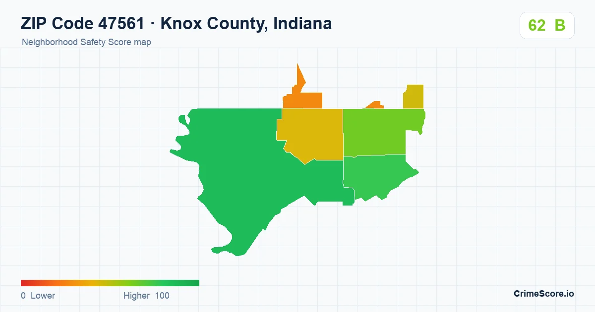 ZIP Code 47561 in Knox County, Indiana neighborhood Safety Score map