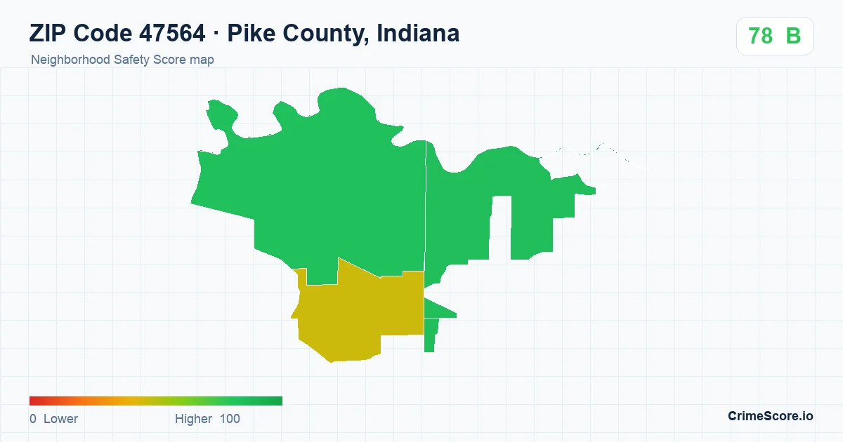 ZIP Code 47564 in Pike County, Indiana neighborhood Safety Score map