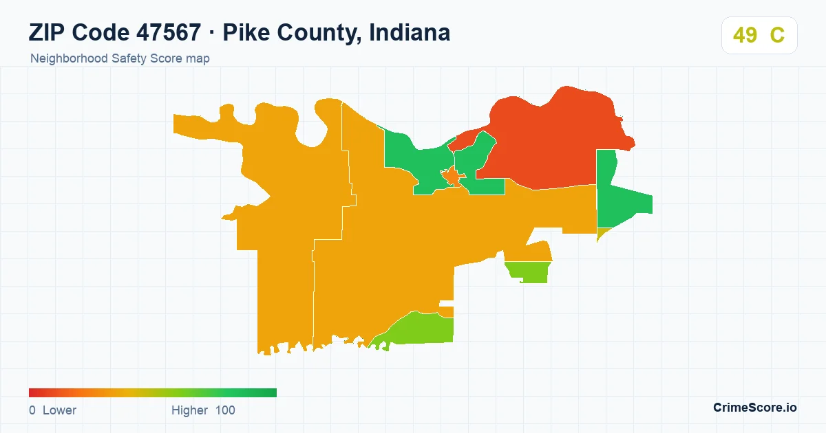 ZIP Code 47567 in Pike County, Indiana neighborhood Safety Score map