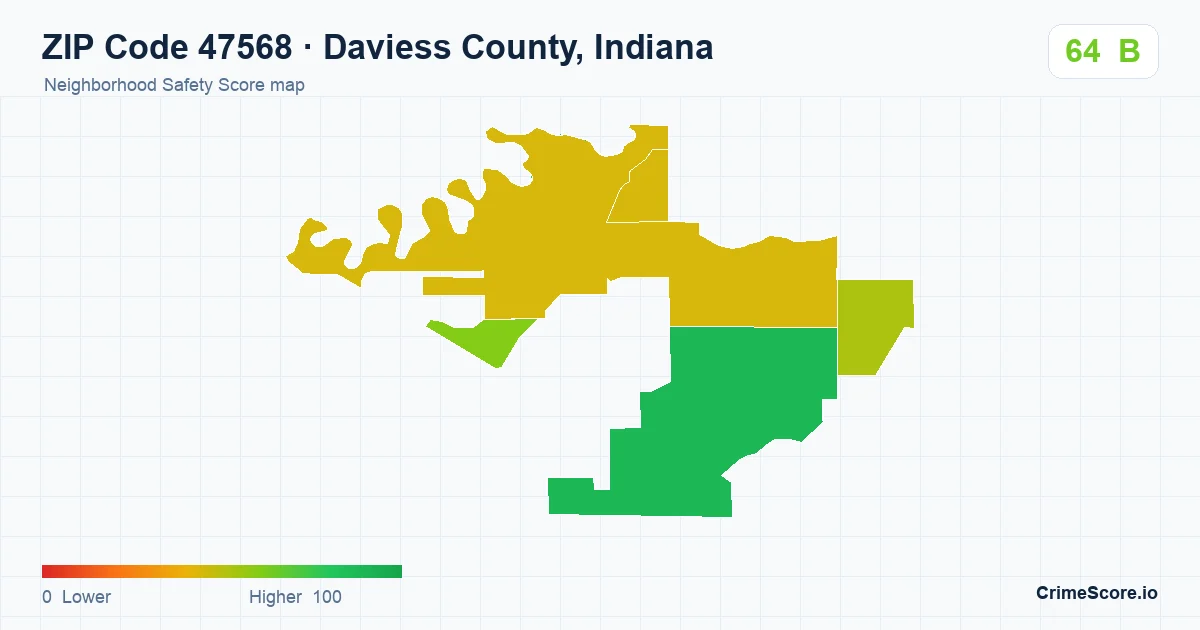 ZIP Code 47568 in Daviess County, Indiana neighborhood Safety Score map
