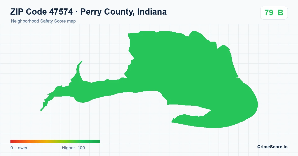 ZIP Code 47574 in Perry County, Indiana neighborhood Safety Score map