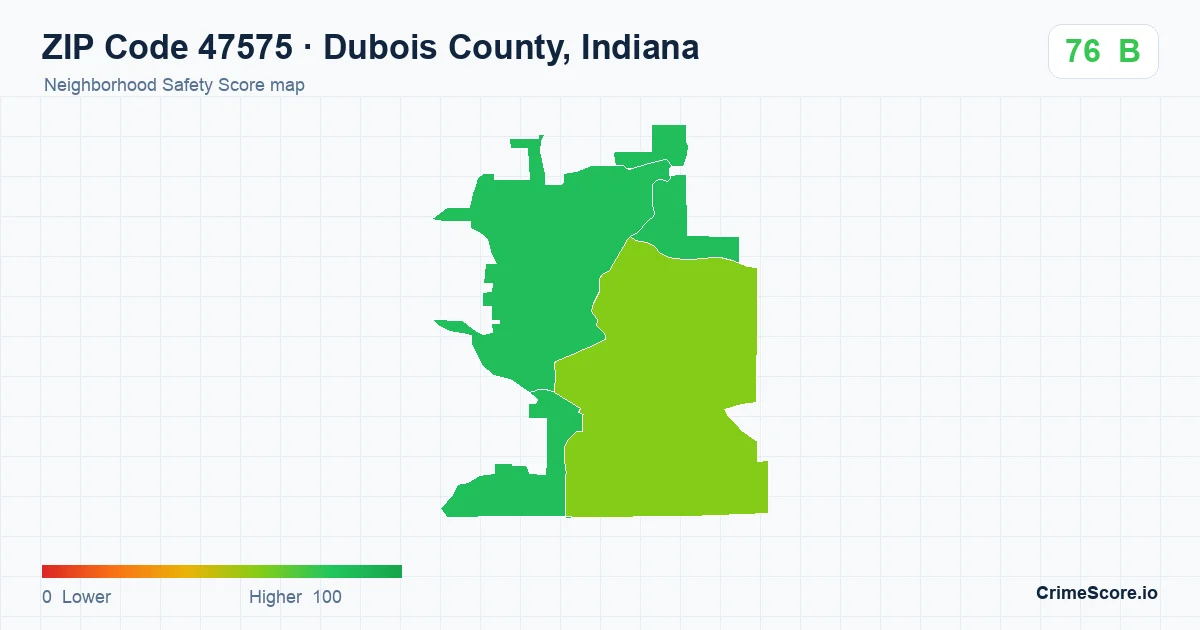 ZIP Code 47575 in Dubois County, Indiana neighborhood Safety Score map