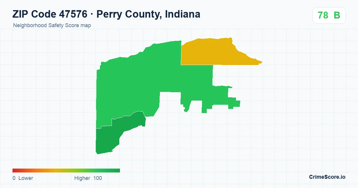 ZIP Code 47576 in Perry County, Indiana neighborhood Safety Score map