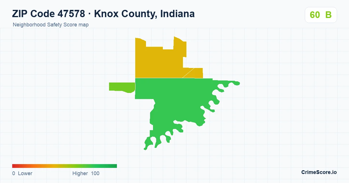 ZIP Code 47578 in Knox County, Indiana neighborhood Safety Score map