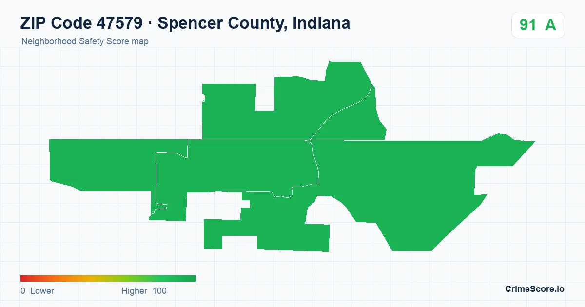 ZIP Code 47579 in Spencer County, Indiana neighborhood Safety Score map