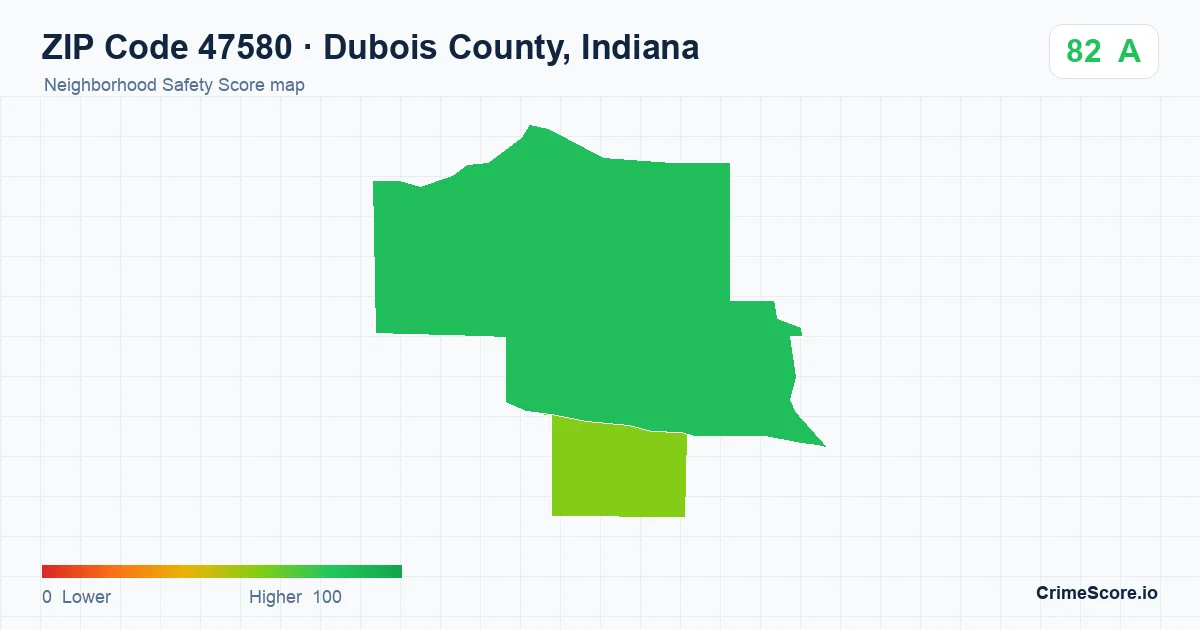 ZIP Code 47580 in Dubois County, Indiana neighborhood Safety Score map