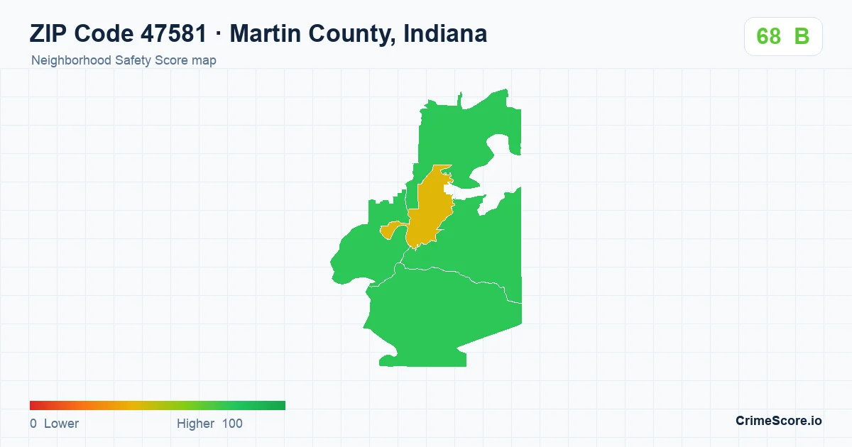 ZIP Code 47581 in Martin County, Indiana neighborhood Safety Score map