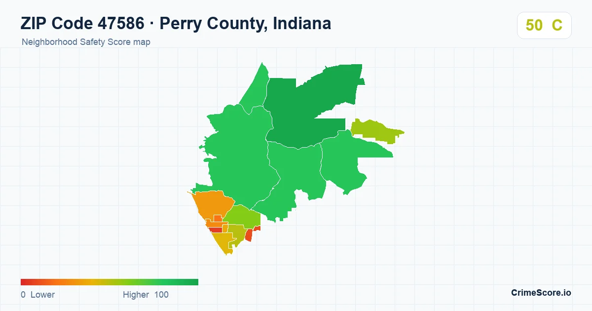 ZIP Code 47586 in Perry County, Indiana neighborhood Safety Score map