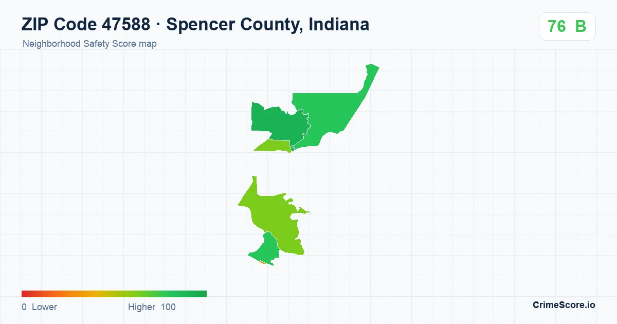 ZIP Code 47588 in Spencer County, Indiana neighborhood Safety Score map