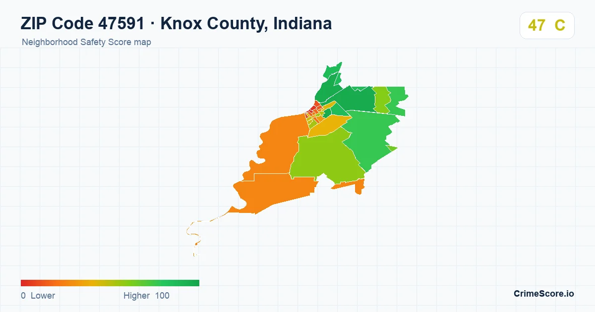 ZIP Code 47591 in Knox County, Indiana neighborhood Safety Score map