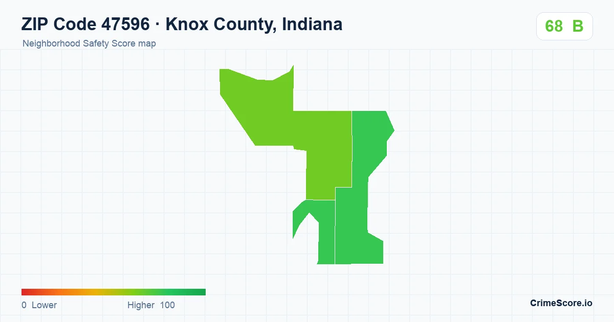 ZIP Code 47596 in Knox County, Indiana neighborhood Safety Score map
