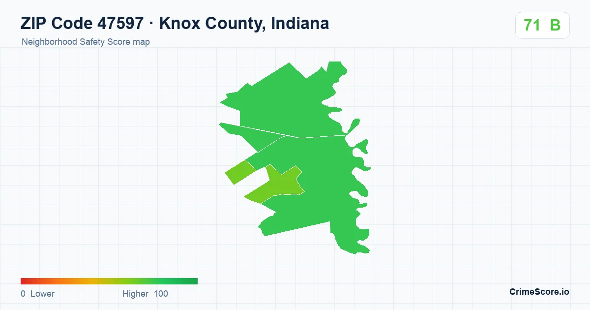 ZIP Code 47597 in Knox County, Indiana neighborhood Safety Score map