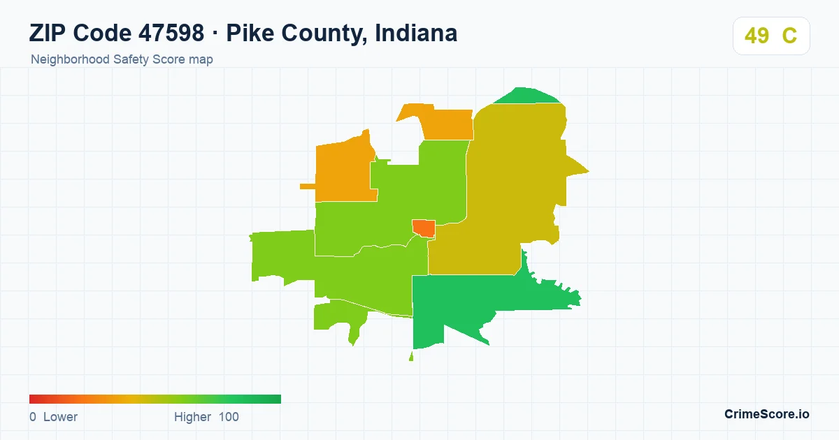 ZIP Code 47598 in Pike County, Indiana neighborhood Safety Score map