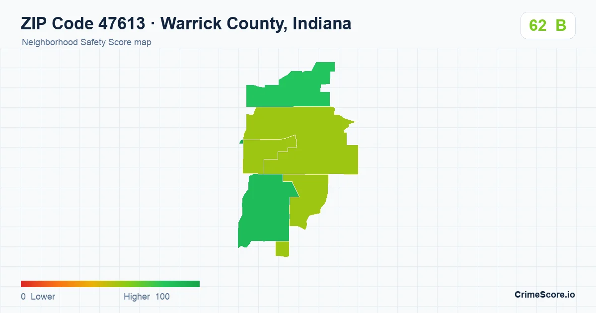 ZIP Code 47613 in Warrick County, Indiana neighborhood Safety Score map