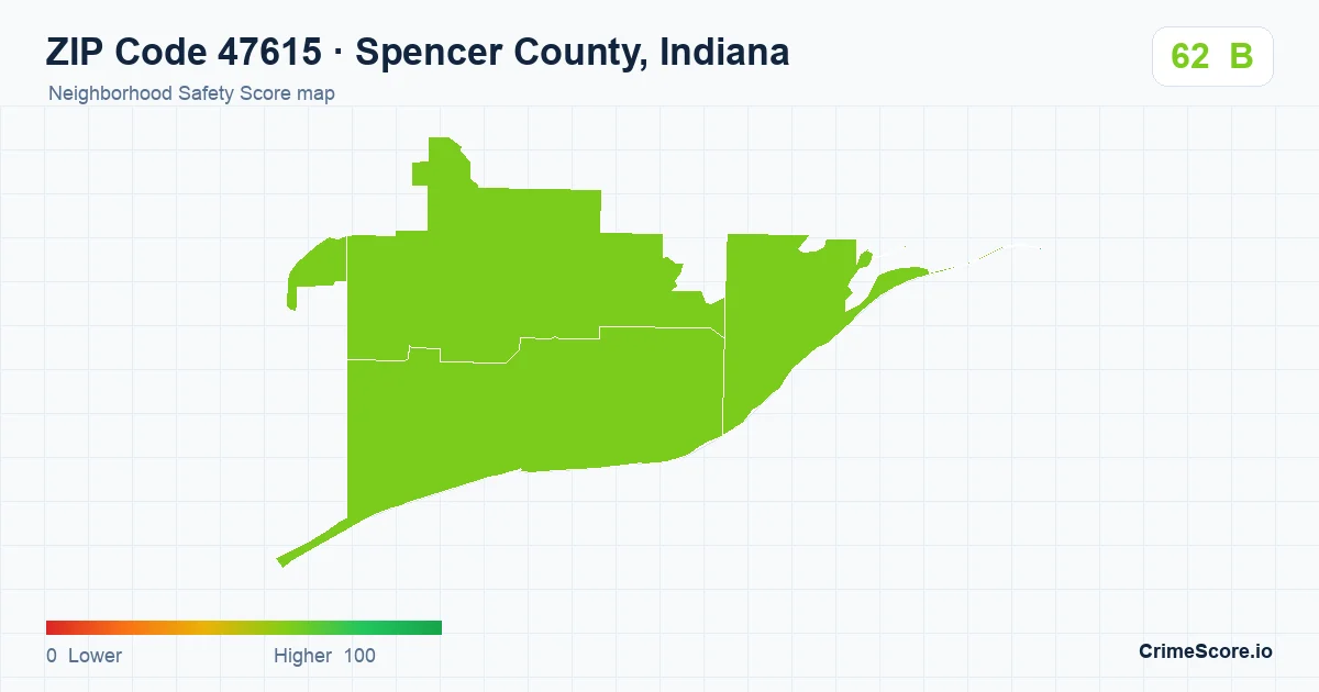 ZIP Code 47615 in Spencer County, Indiana neighborhood Safety Score map