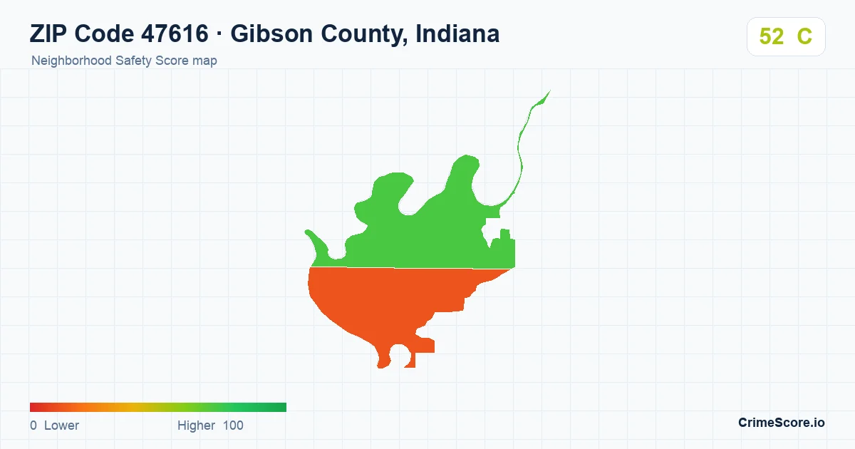 ZIP Code 47616 in Gibson County, Indiana neighborhood Safety Score map