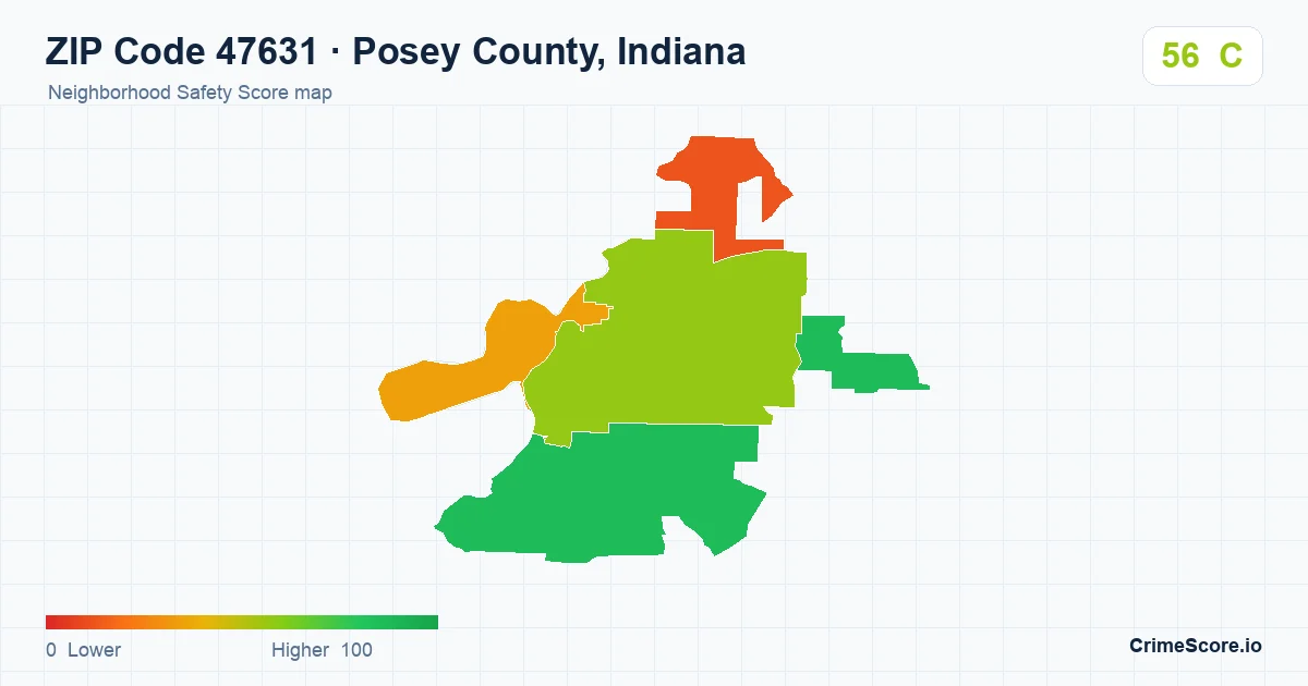 ZIP Code 47631 in Posey County, Indiana neighborhood Safety Score map
